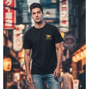 Hikari Japanese Art Cats of Clouds Graphic T Shirt Mens XL Black Casual Thailand